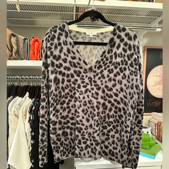 Equipment Animal Leopard Print 100% Cashmere Sweater in Gray Size Small EUC - Picture 1 of 4